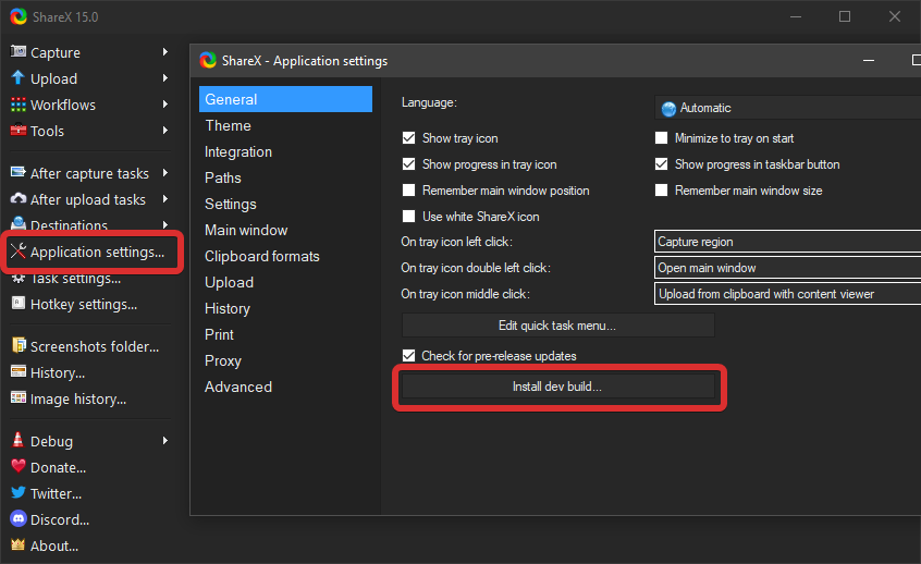 ShareX dev builds download page screenshot